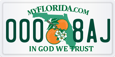 FL license plate 0008AJ