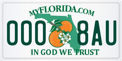 FL license plate 0008AU