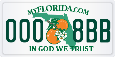 FL license plate 0008BB