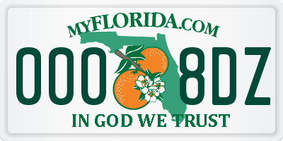 FL license plate 0008DZ