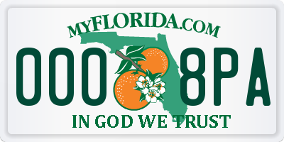 FL license plate 0008PA