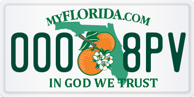 FL license plate 0008PV