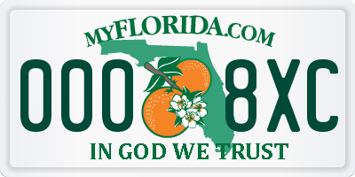 FL license plate 0008XC