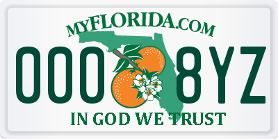 FL license plate 0008YZ