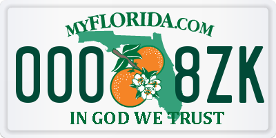 FL license plate 0008ZK