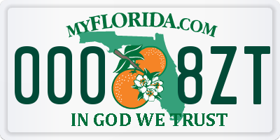 FL license plate 0008ZT