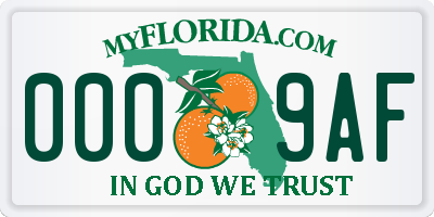 FL license plate 0009AF