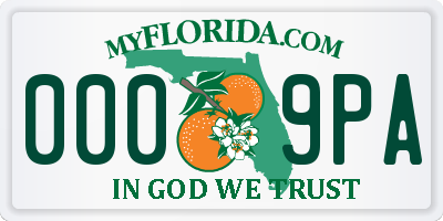 FL license plate 0009PA