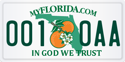 FL license plate 0010AA