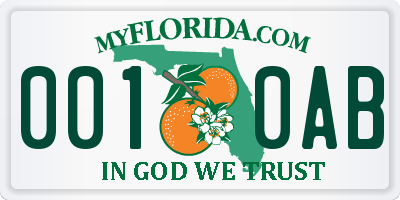 FL license plate 0010AB