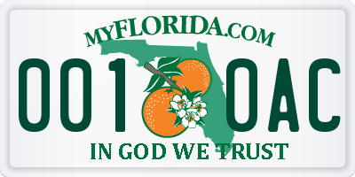 FL license plate 0010AC