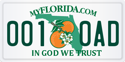 FL license plate 0010AD