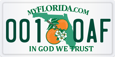 FL license plate 0010AF