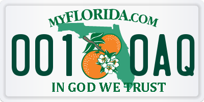 FL license plate 0010AQ