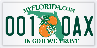 FL license plate 0010AX