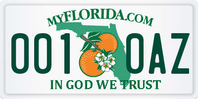 FL license plate 0010AZ