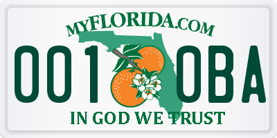 FL license plate 0010BA