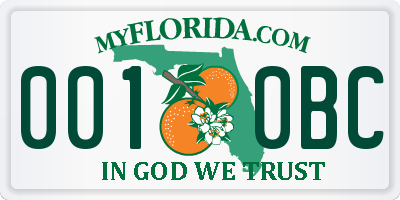 FL license plate 0010BC