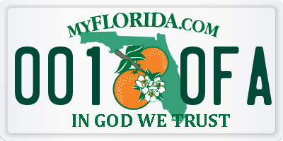 FL license plate 0010FA