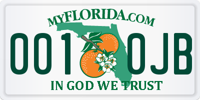 FL license plate 0010JB