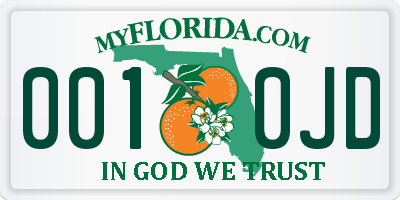 FL license plate 0010JD