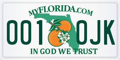 FL license plate 0010JK