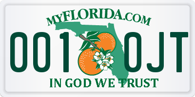 FL license plate 0010JT