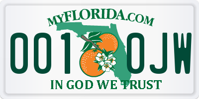 FL license plate 0010JW