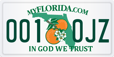 FL license plate 0010JZ