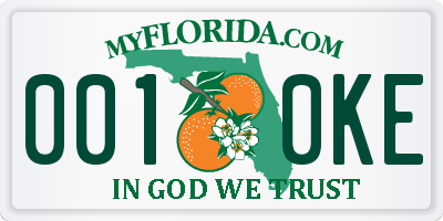 FL license plate 0010KE