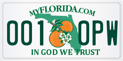 FL license plate 0010PW