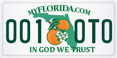 FL license plate 0010TO