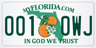 FL license plate 0010WJ