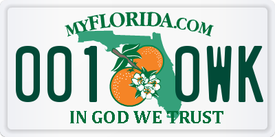 FL license plate 0010WK