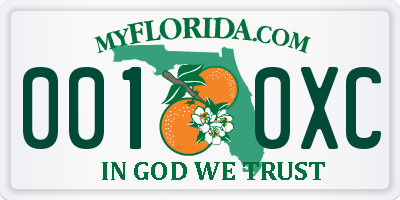 FL license plate 0010XC