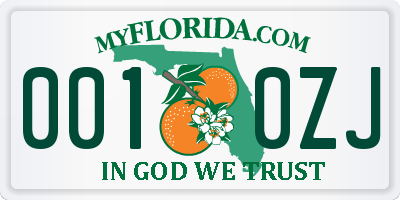 FL license plate 0010ZJ