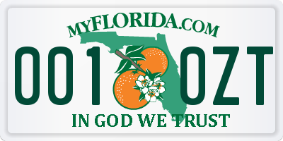 FL license plate 0010ZT