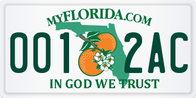 FL license plate 0012AC