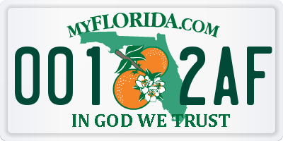 FL license plate 0012AF