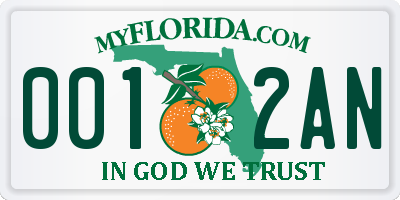 FL license plate 0012AN