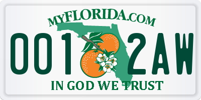 FL license plate 0012AW