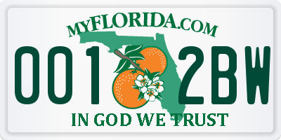 FL license plate 0012BW