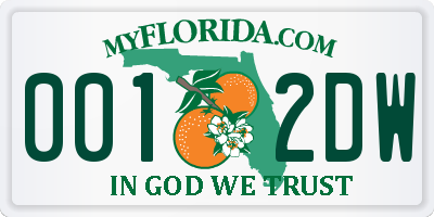 FL license plate 0012DW