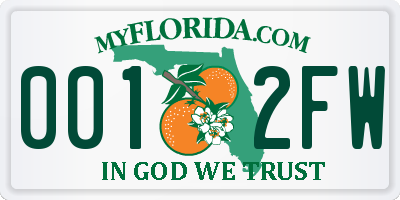 FL license plate 0012FW