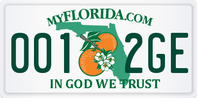 FL license plate 0012GE