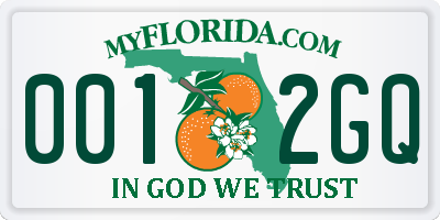 FL license plate 0012GQ