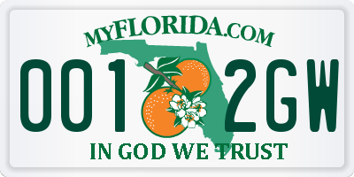 FL license plate 0012GW