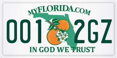 FL license plate 0012GZ