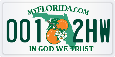 FL license plate 0012HW