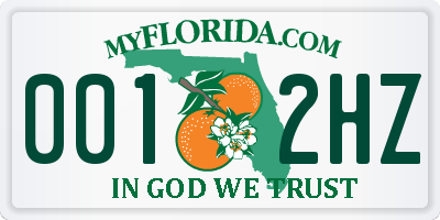 FL license plate 0012HZ